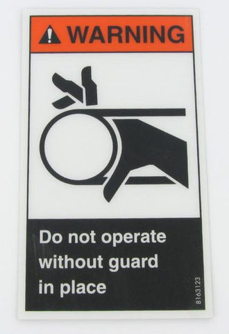 Belt guard warning label