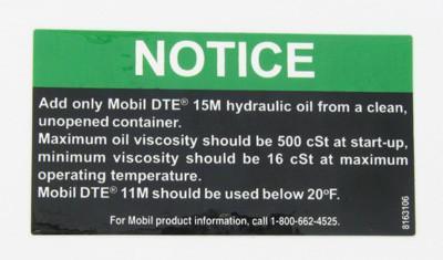 Hyd oil specification label