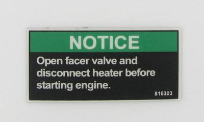 Engine prestart notice label