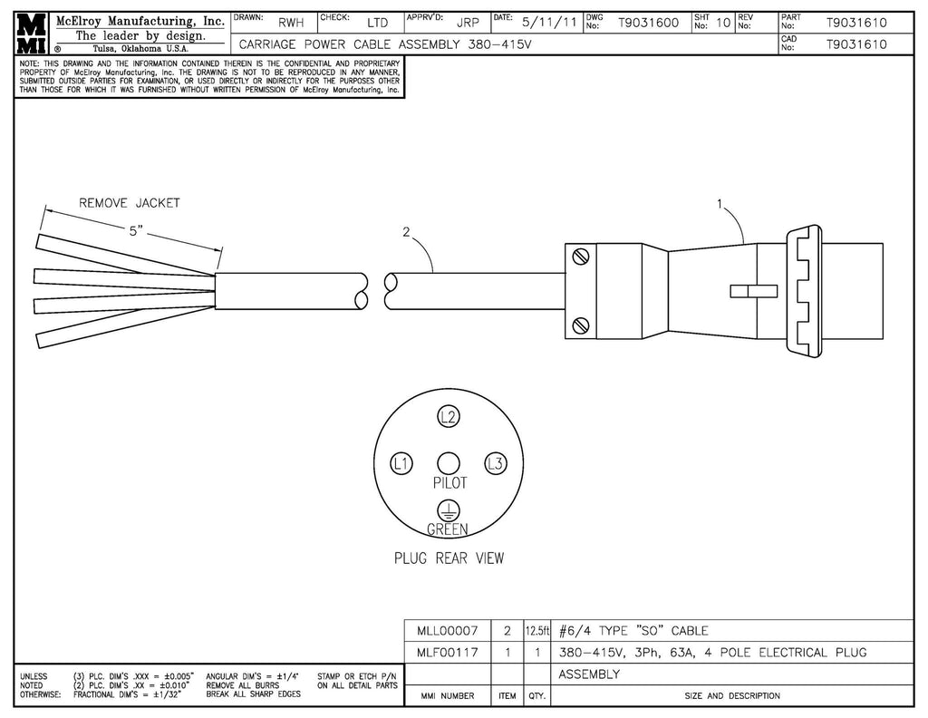 380-415V CRG POWER CABLE ASY