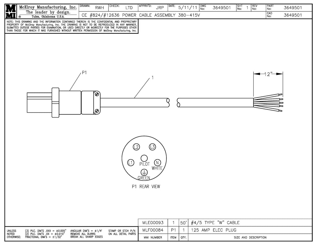 380-415v power cable assy
