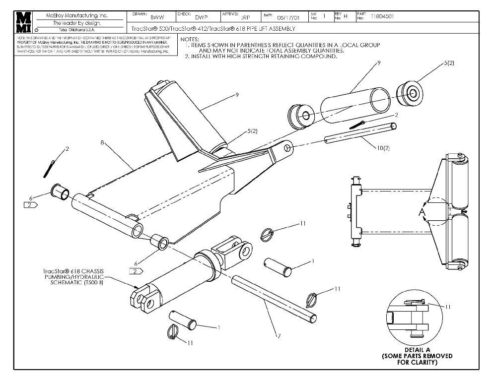 T500/t412/t618 pipe lift assy