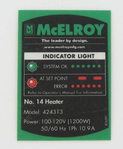 Model 424313 part no label