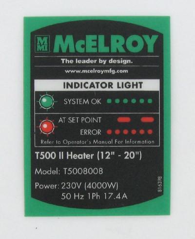 Model t5008008 part no label