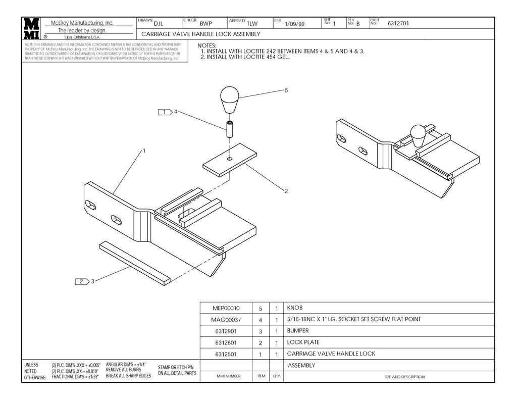 CARRIAGE VALVE HANDLE LOCK ASY