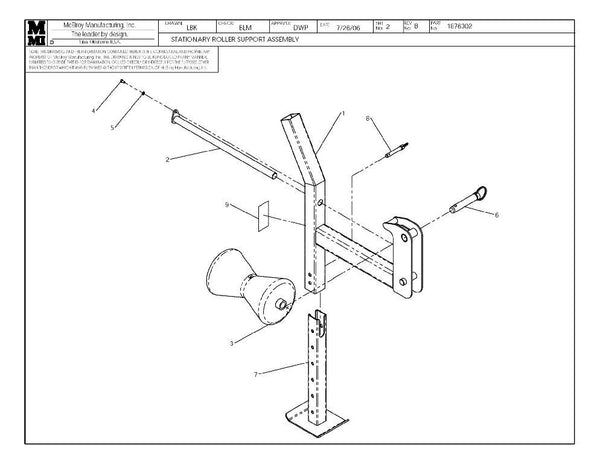 Stationary roller support assy