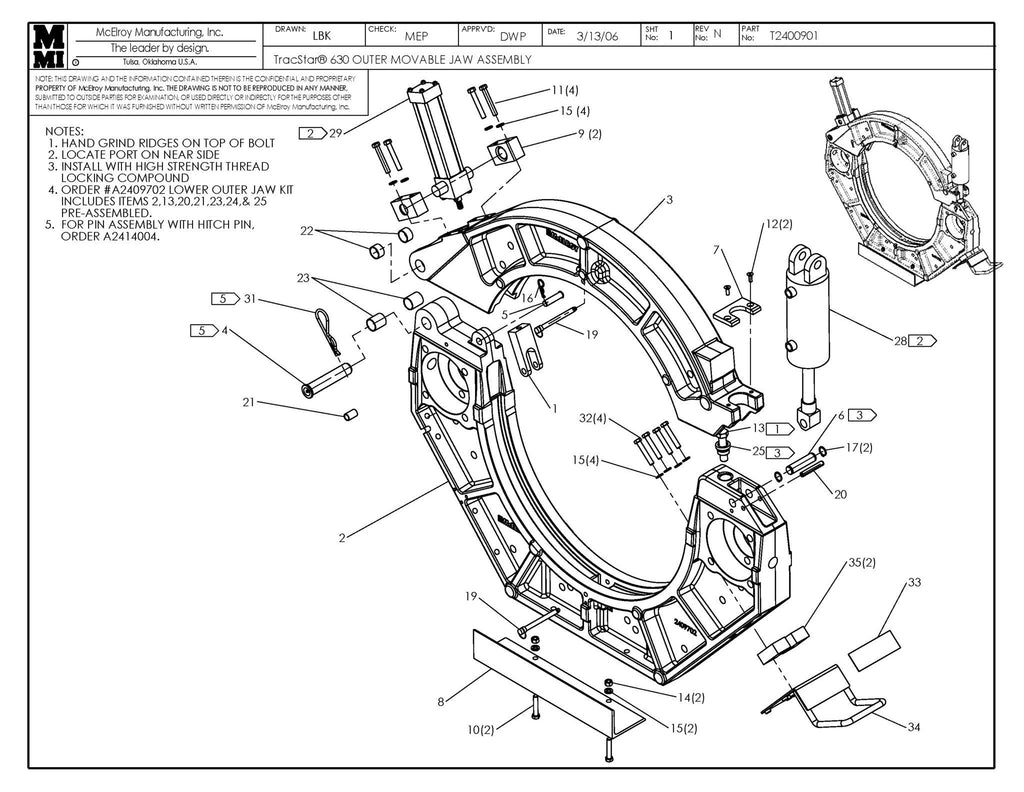 T630 outer mov jaw assy
