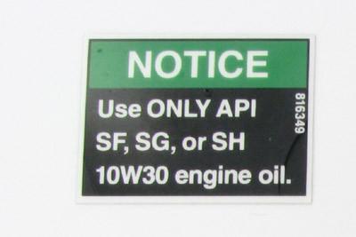 Oil type notice label