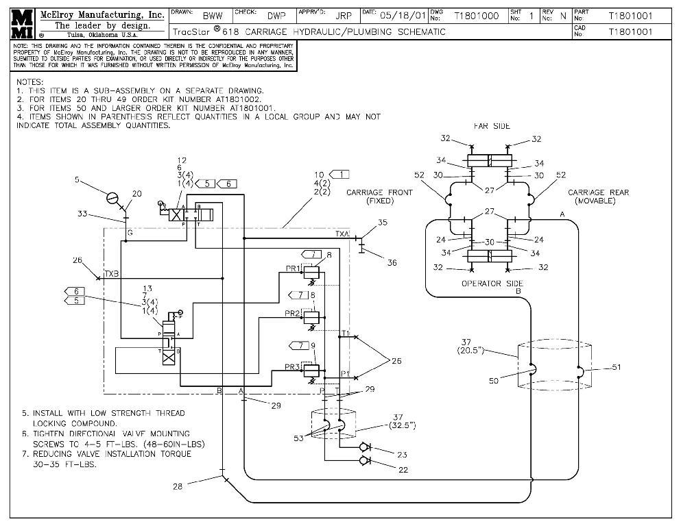 T618 carriage hyd/plb schem