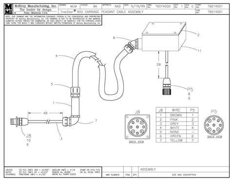 T900 carriage pndnt cable assy