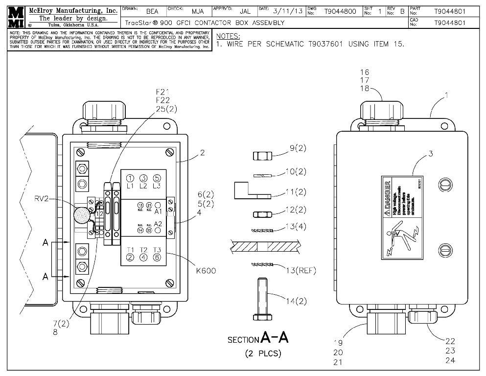 T900 gfci contactor box assy