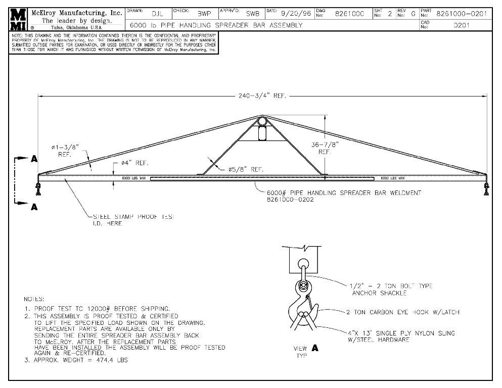 6,000 lb spreader bar assy