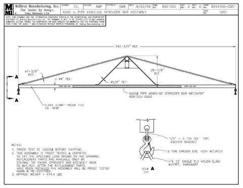 6,000 lb spreader bar assy