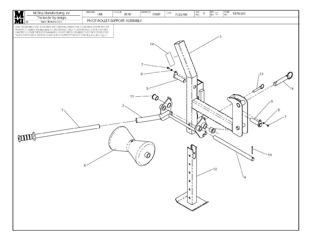 Pivot roller support assy