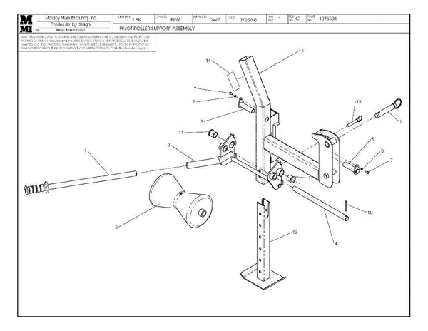 Pivot roller support assy