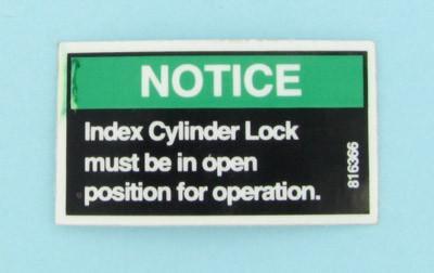 Index cyl lock notice label