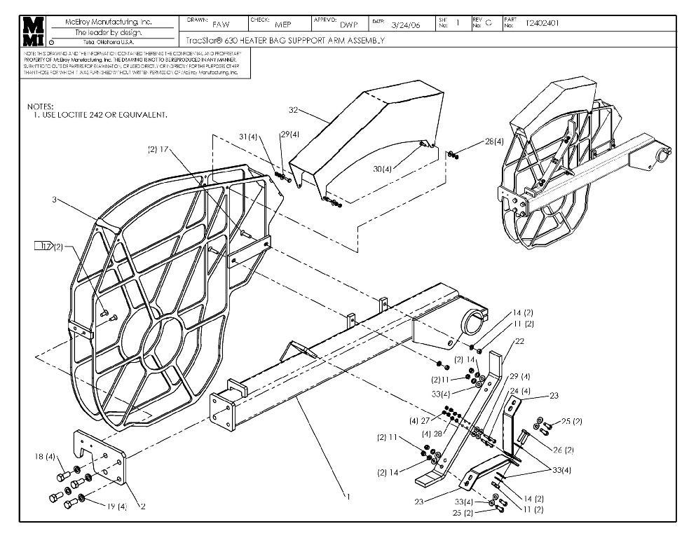 T630 htr bag support arm assy